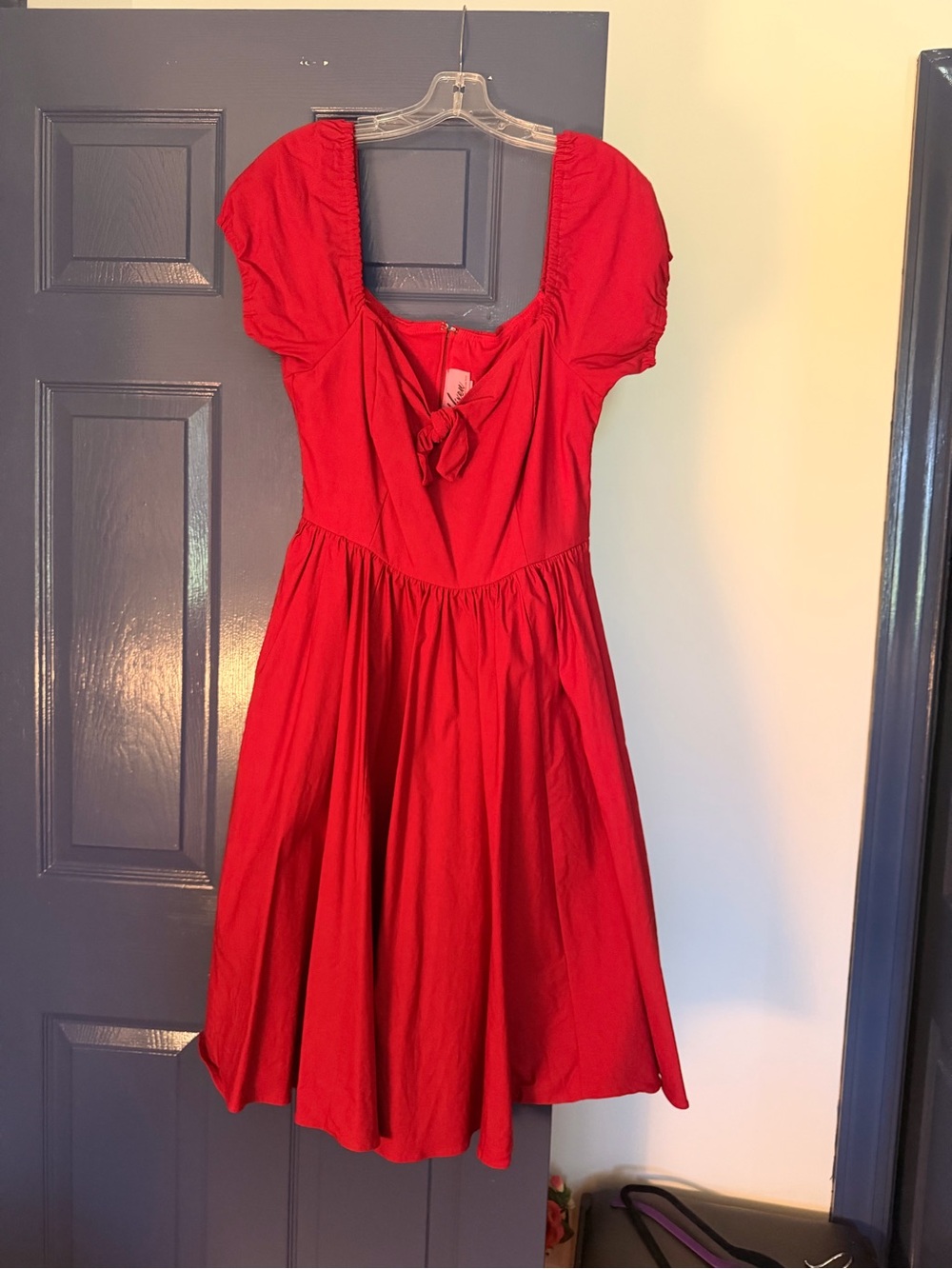 Vixen by Micheline Pitt Red Puff-Sleeve Tie-Front Midi Dress